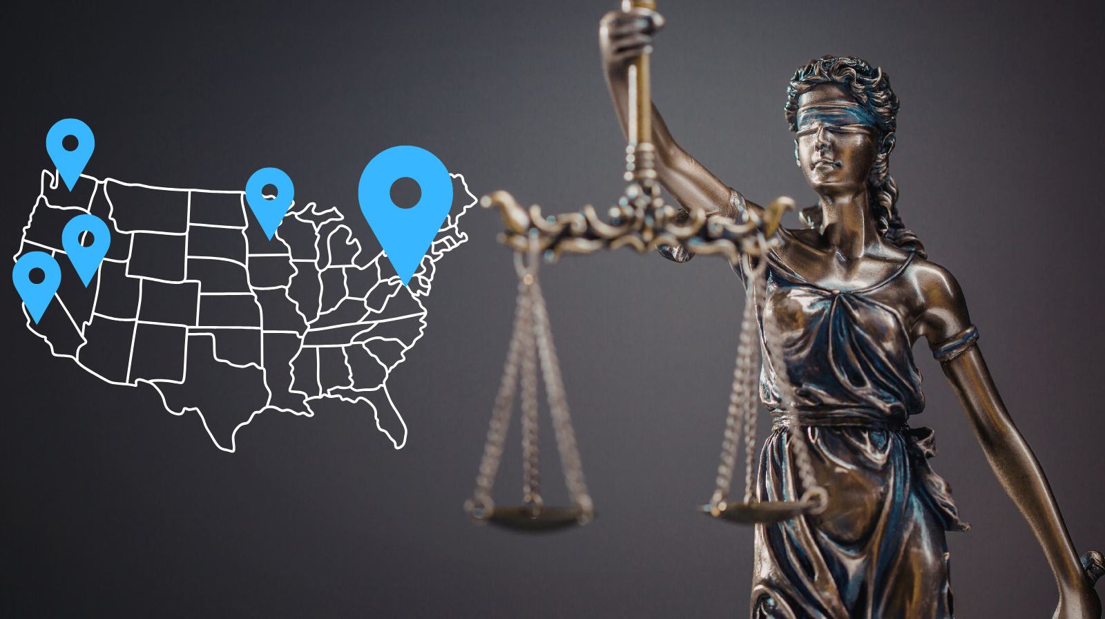 Lady justice with a US map